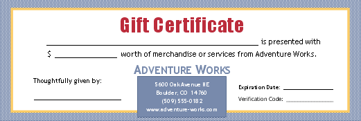 Gift Certificate For Cash Sum