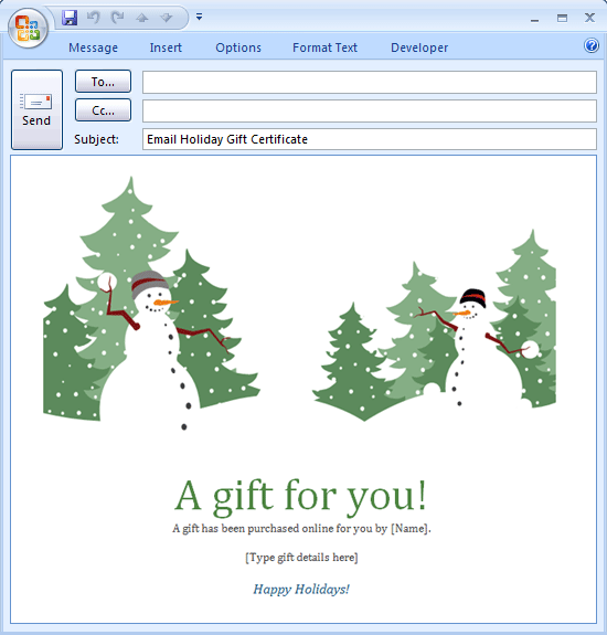 E-mail Message: Holiday Gift Certificate