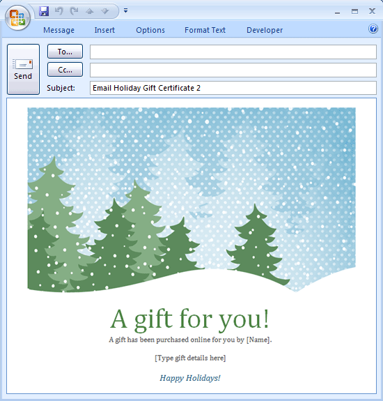 E-mail Message: Holiday Gift Certificate
