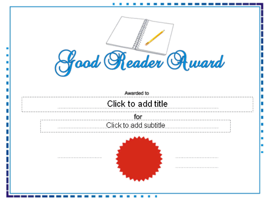 Good Reader Award Certificate