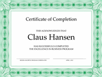 Certificate Of Pass Pass Completion (greenish)
