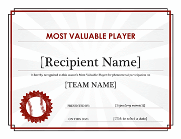 Most Worthful Participant Awarding Certificate (editable Statute...