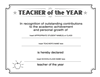Teacher Of The Year Certificate